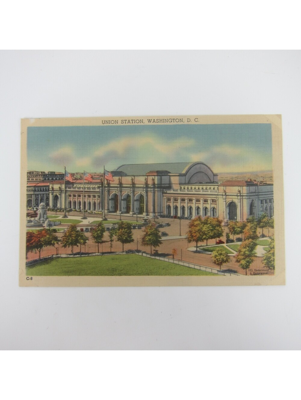 Vintage Linen Postcard Union Station Washington DC Train Exterior Panoramic View
